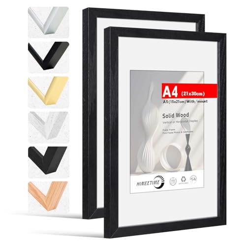 HIMEETIME® 2x Bilderrahmen DIN A4 21x30 cm Schwarz Holz Fotorahmen aus Massivholz Rahmen 21x29,7cm,Bild mit Passepartout Display 10x15cm,für Wandbehänge oder Tischdekoration HIMEETIME® 2x Bilderrahmen DIN A4 21x30 cm Schwarz Holz Fotorahmen aus Massivholz Rahmen 21x29,7cm,Bild mit Passepartout Display 10x15cm,für Wandbehänge oder Tischdekoration von HIMEETIME