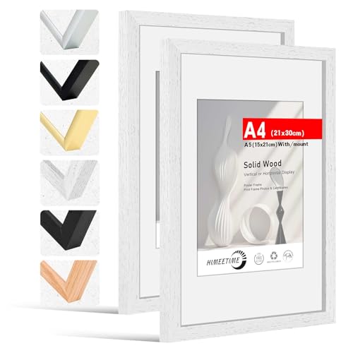 HIMEETIME® 2x Bilderrahmen DIN A4 21x30 cm Weiss Holz Fotorahmen aus Massivholz Rahmen 21x29,7 cm,Bild mit Passepartout Display 10x15cm,für Wandbehänge oder Tischdekoration HIMEETIME® 2x Bilderrahmen DIN A4 21x30 cm Weiss Holz Fotorahmen aus Massivholz Rahmen 21x29,7 cm,Bild mit Passepartout Display 10x15cm,für Wandbehänge oder Tischdekoration von HIMEETIME