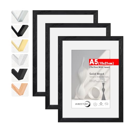 HIMEETIME® 3x Bilderrahmen DIN A5 14,8x21 cm Schwarz Holz Fotorahmen aus Massivholz,Rahmen mit Plexi-glass front,für Bilder 10x15cm mit Matte,für Wandbehänge oder Tischdekoration HIMEETIME® 3x Bilderrahmen DIN A5 14,8x21 cm Schwarz Holz Fotorahmen aus Massivholz,Rahmen mit Plexi-glass front,für Bilder 10x15cm mit Matte,für Wandbehänge oder Tischdekoration von HIMEETIME