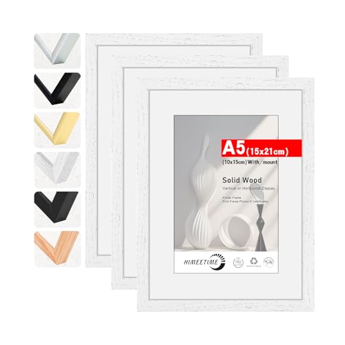 HIMEETIME® 3x Bilderrahmen DIN A5 14,8x21 cm Weiss Holz Fotorahmen aus Massivholz,Rahmen,Bild mit Passepartout Display 10x15cm,für Wandbehänge oder Tischdekoration HIMEETIME® 3x Bilderrahmen DIN A5 14,8x21 cm Weiss Holz Fotorahmen aus Massivholz,Rahmen,Bild mit Passepartout Display 10x15cm,für Wandbehänge oder Tischdekoration von HIMEETIME