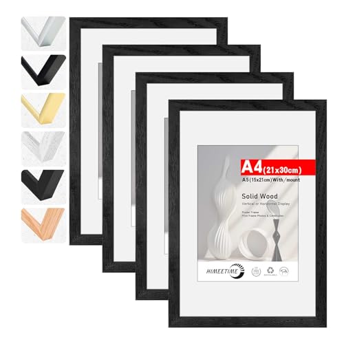 HIMEETIME® 4x Bilderrahmen DIN A4 21x30 cm Schwarz Holz Fotorahmen aus Massivholz Rahmen 21x29,7 cm,für Bilder A5 15x21cm mit Matte,für Wandbehänge oder Tischdekoration HIMEETIME® 4x Bilderrahmen DIN A4 21x30 cm Schwarz Holz Fotorahmen aus Massivholz Rahmen 21x29,7 cm,für Bilder A5 15x21cm mit Matte,für Wandbehänge oder Tischdekoration von HIMEETIME