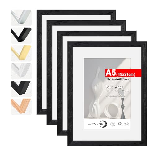 HIMEETIME® 4x Bilderrahmen DIN A5 14,8x21 cm Schwarz Holz Fotorahmen aus Massivholz,Rahmen mit Plexi-glass front,für Bilder 10x15cm mit Matte,für Wandbehänge oder Tischdekoration HIMEETIME® 4x Bilderrahmen DIN A5 14,8x21 cm Schwarz Holz Fotorahmen aus Massivholz,Rahmen mit Plexi-glass front,für Bilder 10x15cm mit Matte,für Wandbehänge oder Tischdekoration von HIMEETIME