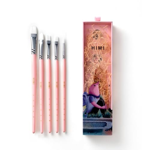 HIMI 5 Stück Gouache-Malpinsel für Acryl, Öl, Aquarell, Gesicht und Körper, schönes Geschenk für Kunstliebhaber, Kinder und Erwachsene (Pink, Pinsel) von HIMI