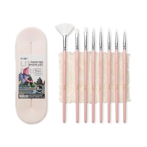 HIMI Pinsel-Set für Acryl-, Öl-, Gouache-Farbe, 2 flache und 2 runde und 2 Liner, 1 Filbret und 1 Fächer, 8 Pinsel, interessantes Design, schönes Geschenk für Künstler, Anfänger, Künstler (Rosa, 8 HIMI Pinsel-Set für Acryl-, Öl-, Gouache-Farbe, 2 flache und 2 runde und 2 Liner, 1 Filbret und 1 Fächer, 8 Pinsel, interessantes Design, schönes Geschenk für Künstler, Anfänger, Künstler (Rosa, 8 von HIMI