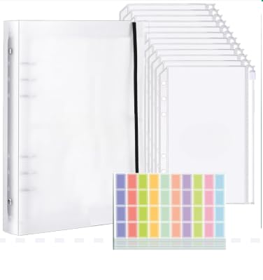 A5 Klarsichthüllen mit 24 Stück 4 Loch Reißverschluss Ordner, Durchsichtige PVC Bindertaschen Reißverschluss Mappe, Loseblatt Taschen Bindertaschen mit 10 Aufkleber Beschriften für Noteboo A5 Klarsichthüllen mit 24 Stück 4 Loch Reißverschluss Ordner, Durchsichtige PVC Bindertaschen Reißverschluss Mappe, Loseblatt Taschen Bindertaschen mit 10 Aufkleber Beschriften für Noteboo von HIMOMO