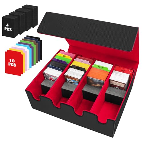 HIMOMO Karten-Aufbewahrungsbox für Sammelkarten, 2800+ PU-Leder, Kartendeck-Box, Magnetverschluss, MTG-Kartenetui mit 10 bunten Trennwänden und 4 Schaumstoff-Trennwänden, passend für MTG, TCG von HIMOMO