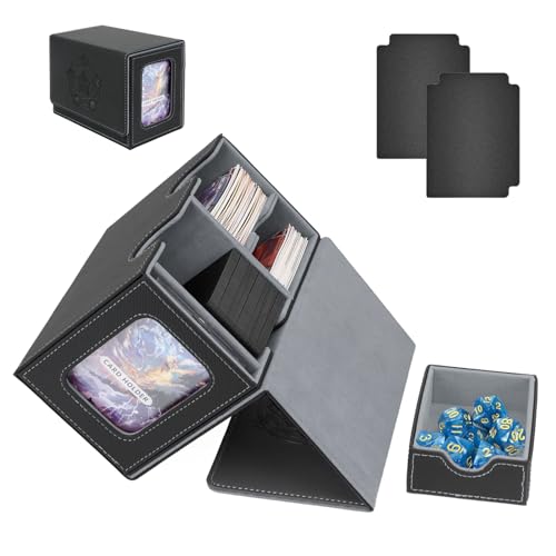 HIMOMO MTG Deck Box, Commander Magic Deck Box für 200+ Karten, PU-Leder Magnetverschluss Trading Card Box, kompatibel mit MTG Yugioh PKM, mit 2 Kartonteiler, Würfelbox, 1 Magnetic Card Holder von HIMOMO