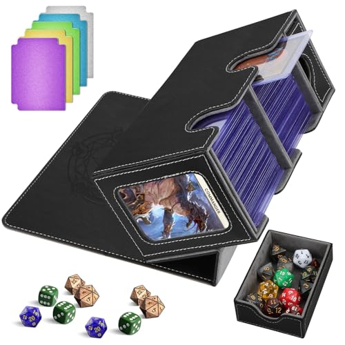 HIMOMO MTG Deck Box, Commander Magic Deck Box für 200+ Karten, PU-Leder Magnetverschluss Trading Card Box, kompatibel mit MTG Yugioh PKM, mit 2 Kartonteiler, Würfelbox, 1 Magnetic Card Holder von HIMOMO