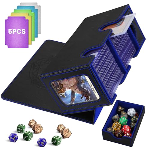 HIMOMO MTG Deck Box, Commander Magic Deck Box für 200+ Karten, PU-Leder Magnetverschluss Trading Card Box, kompatibel mit MTG Yugioh PKM, mit 2 Kartonteiler, Würfelbox, 1 Magnetic Card Holder von HIMOMO