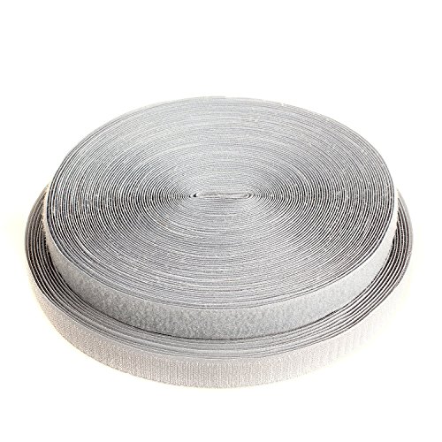 HIMRY 25m Klettband Non-Selbstklebend, (25m Flausch & 25m Hakenband), 20mm breit, zum Aufnähen usw, Rückseite ohne Selbstklebend. Silber grau, KXB5004 Silvergray von HIMRY