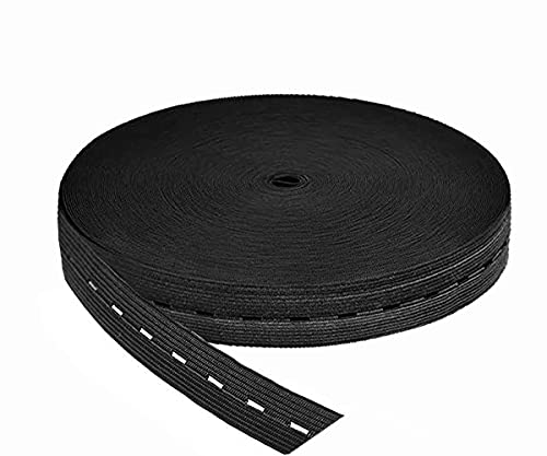 HIMRY 30 m x 20mm Gummiband mit Knopfloch, Lochgummi Flaches Elastisches Nähband Wäschegummi, für Nähen Umstandsmode DIY Handwerk Basteln Stricken Kundenspezifische Kleidung, Schwarz, KXB5091 Black von HIMRY