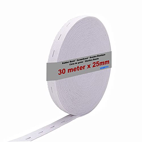 HIMRY 30 m x 20mm Gummiband mit Knopfloch, Lochgummi Flaches Elastisches Nähband Wäschegummi, für Nähen Umstandsmode DIY Handwerk Basteln Stricken Kleidung, Weiß, KXB5091 White von HIMRY