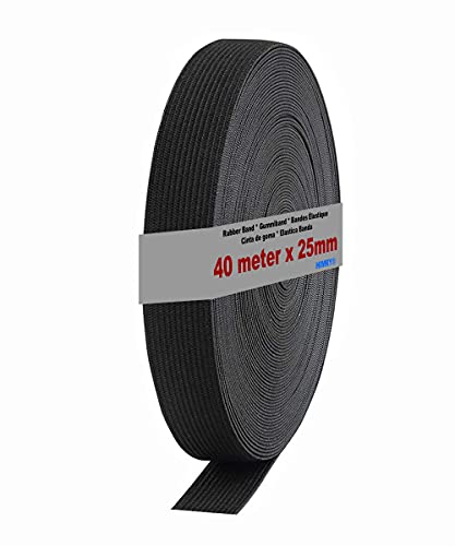 HIMRY Gummiband 40 m x 25 mm Breit, Gummilitze Gummibänder Elastische Schnur Wäschegummi Stark Elastisch, Flaches Elastisches Band für Nähen DIY Handwerk Basteln Stricken, Schwarz, KXB5006 Black von HIMRY