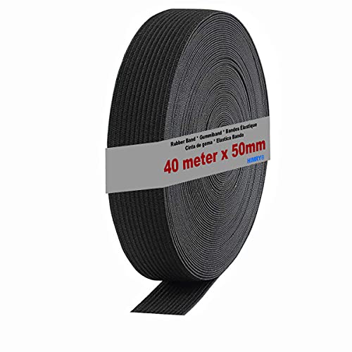 HIMRY Gummiband 40 m x 50 mm Breit, Gummilitze Gummibänder Elastische Schnur Wäschegummi Stark Elastisch, Flaches Elastisches Band für Nähen DIY Handwerk Basteln Stricken, Schwarz, KXB5007 Black von HIMRY