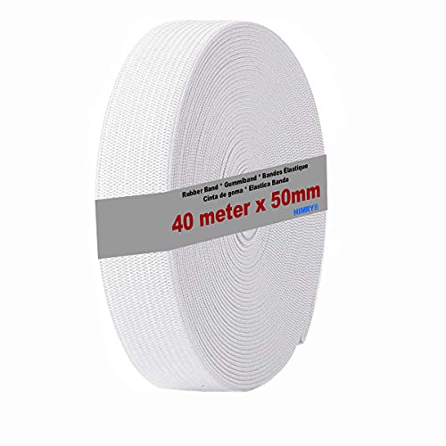 HIMRY Gummiband 40 m x 50 mm Breit, Gummilitze Gummibänder Elastische Schnur Wäschegummi Stark Elastisch, Flaches Elastisches Band für Nähen DIY Handwerk Basteln Stricken, Weiß, KXB5007 White von HIMRY