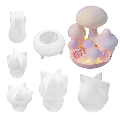 3D-niedliche Pilzharz-Formen für Harzguss, DIY-Kunsthandwerk, 6 Stück unregelmäßige Silikonformen, Epoxidharz-Set für DIY-Duftkerzen, Seifen, Schlüsselanhänger, Anhängerherstellung von HINAA