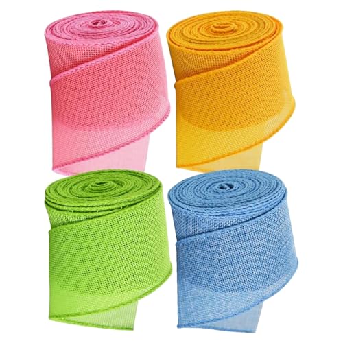Buntes Stoffband für Schleifen, Kränze, Weihnachtsbaumdekoration und Verpackung, 50 mm x 2 m, insgesamt 8 m, Party-Dekorationsband, 4 Stück Buntes Stoffband für Schleifen, Kränze, Weihnachtsbaumdekoration und Verpackung, 50 mm x 2 m, insgesamt 8 m, Party-Dekorationsband, 4 Stück von HINAYOSAN