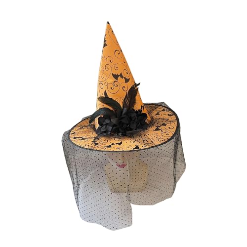 Eleganter Hexenhut mit Stahldrahtrahmen und weichem Netz, Zaubererhut für Halloween, Kostümzubehör, elegante Hexe mit Netz und Blumen Eleganter Hexenhut mit Stahldrahtrahmen und weichem Netz, Zaubererhut für Halloween, Kostümzubehör, elegante Hexe mit Netz und Blumen von HINAYOSAN