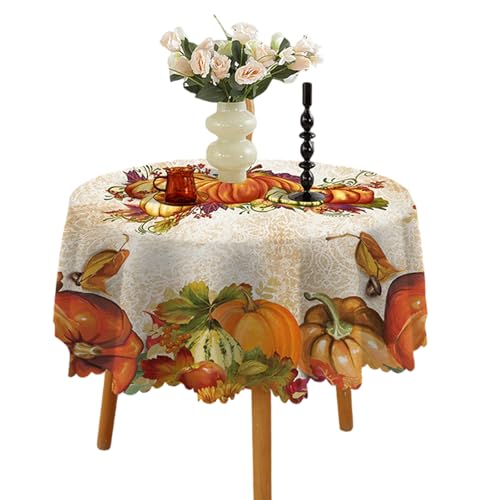 HINAYOSAN Runde Tischdecke, 150 cm, abwischbar und waschbar, Tischdecken für Herbstdekoration, Erntedankfest von HINAYOSAN