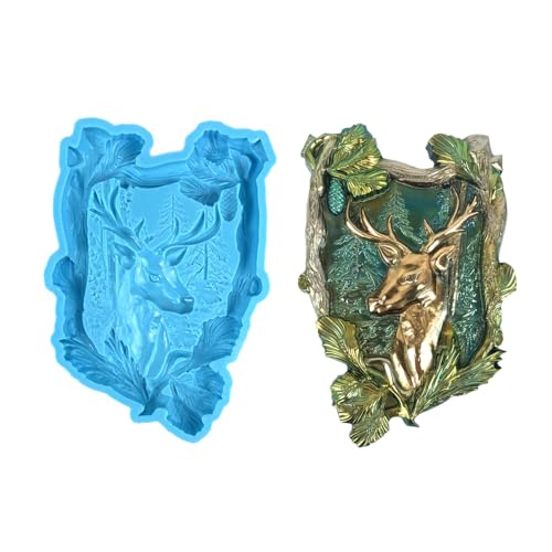 Weihnachts-Epoxidharz-Form, Hirschkopf, Wanddekoration, 3D-Elch, Silikonformen, Seifenherstellung, Wandbehang, Heimdekoration von HINAYOSAN