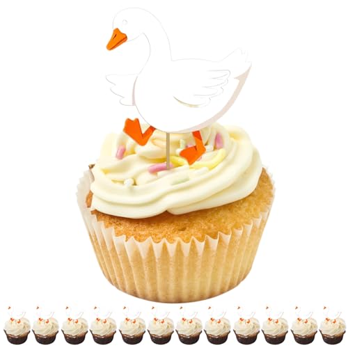 12 Stück Goose Party-Cupcake-Topper, Geburtstagsdekorationen, weiße Gans, Enten-Dekor, hochwertiger Karton für Kinder, Mädchen und Jungen, Geburtstage, Babyparty-Zubehör 12 Stück Goose Party-Cupcake-Topper, Geburtstagsdekorationen, weiße Gans, Enten-Dekor, hochwertiger Karton für Kinder, Mädchen und Jungen, Geburtstage, Babyparty-Zubehör von HINGTAI