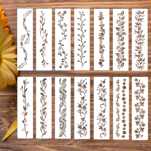 14-teilige Hohlschablone für Blumenmalerei, Tapeten-Wandschablonen für große Muster, Blumenschablonen-Zubehör zum Bemalen von Wänden, exquisite Blumenform Schablonen für Malerei von HINGTAI