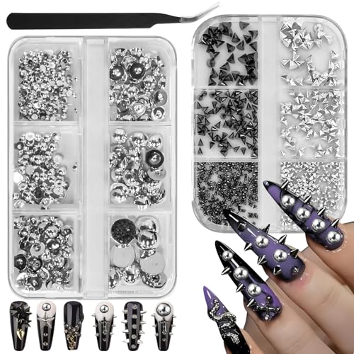 2 Boxen 3D-Metall-Punk-Nagel-Charms, gemischte Größen, Kegel, Spikes, Nieten, Punk-Schmuck, Maniküre-Charms, Stahlkugeln mit Pinzette, Zubehör, DIY-Bastel-Dekorationen Nagelkunst Studs 2 Boxen 3D-Metall-Punk-Nagel-Charms, gemischte Größen, Kegel, Spikes, Nieten, Punk-Schmuck, Maniküre-Charms, Stahlkugeln mit Pinzette, Zubehör, DIY-Bastel-Dekorationen Nagelkunst Studs von HINGTAI