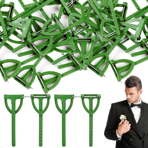 30 Stück dreieckige Broschen-Sicherheitsclips für Männer, grüne Broschennadeln, Zubehör zum Basteln, DIY-Boutonniere-Halter, geeignet für Hochzeitszeremonien,Hochzeit Knopfloch Blumen Pin von HINGTAI
