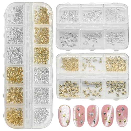 3400 Stück goldene und silberne Sternperlen, goldene Nagelanhänger, Zubehör für Nagelschmuck, schöne Sternnagelanhänger für Nägel,Nail Art Rhinestones 3400 Stück goldene und silberne Sternperlen, goldene Nagelanhänger, Zubehör für Nagelschmuck, schöne Sternnagelanhänger für Nägel,Nail Art Rhinestones von HINGTAI