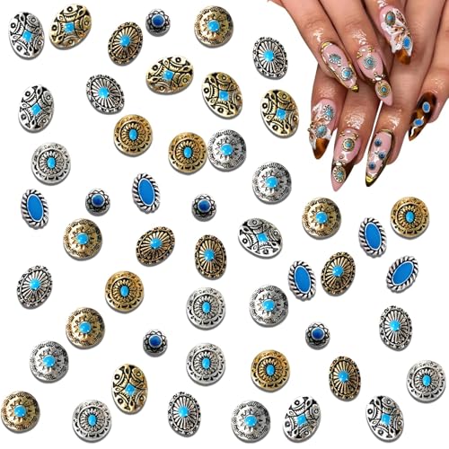 50 türkisfarbene Nageldekorationsblätter, 3D-Metallic-Edelsteine, Dekorationszubehör für Gel-Acryl, Vintage-Nagel-Charms-Zubehör, Dekorationszubehör im Western-Ethno-Stil für Heimwerker 50 türkisfarbene Nageldekorationsblätter, 3D-Metallic-Edelsteine, Dekorationszubehör für Gel-Acryl, Vintage-Nagel-Charms-Zubehör, Dekorationszubehör im Western-Ethno-Stil für Heimwerker von HINGTAI