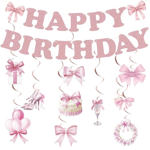 Happy Birthday Rosa Schleifenbanner Glitzer Geburtstagsdekorationen für Frauen Hängende Wirbel Schleife Mottoparty Dekor Schleifengirlande Schleifenbanner für Babyparty Mädchen Frauen Prinzessin Happy Birthday Rosa Schleifenbanner Glitzer Geburtstagsdekorationen für Frauen Hängende Wirbel Schleife Mottoparty Dekor Schleifengirlande Schleifenbanner für Babyparty Mädchen Frauen Prinzessin von HINGTAI