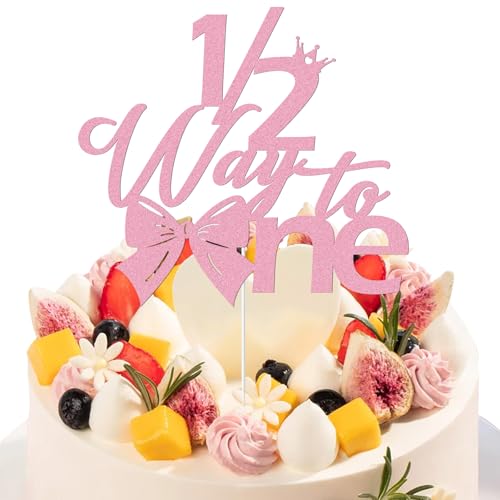 Rosa Schmetterlings-Kuchenaufsatz für Mädchen, 1/2-Geburtstagskuchenaufsatz, Dekoration für den halben Geburtstag, Partyzubehör, süßes Design, Dekorationszubehör für 6 Monate alte Babys von HINGTAI