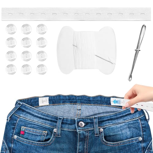 hosenknopf verlängerung,6-teiliger Jeans-Taillenspanner, Taillenversteller für Kinder,verstellbarer elastischer Taillenverlängerer, Hosenbund mit 12 Knöpfen, Nadeln und Faden, Gürteleinfädelwerkzeug hosenknopf verlängerung,6-teiliger Jeans-Taillenspanner, Taillenversteller für Kinder,verstellbarer elastischer Taillenverlängerer, Hosenbund mit 12 Knöpfen, Nadeln und Faden, Gürteleinfädelwerkzeug von HINGTAI