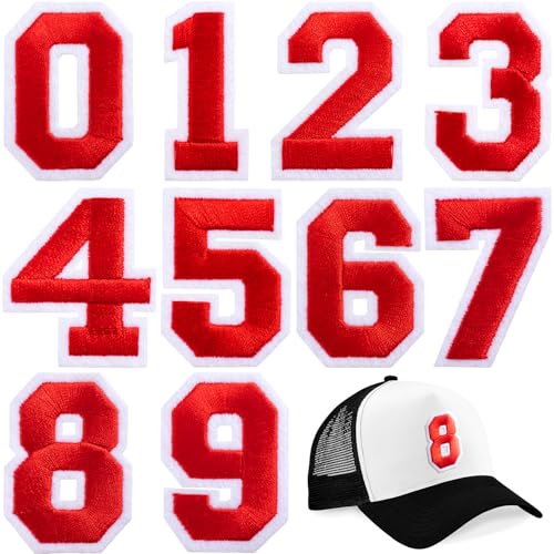 HINZIC 10 Stück Zahlenflicken zum Aufbügeln, 0–9 Zahlen, Stickerei-Applikation für Kleidung, Varsity-Team-Trikots, Rugby, Sport, Fußball, Volleyball, Hüte, Jacke, Rot HINZIC 10 Stück Zahlenflicken zum Aufbügeln, 0–9 Zahlen, Stickerei-Applikation für Kleidung, Varsity-Team-Trikots, Rugby, Sport, Fußball, Volleyball, Hüte, Jacke, Rot von HINZIC