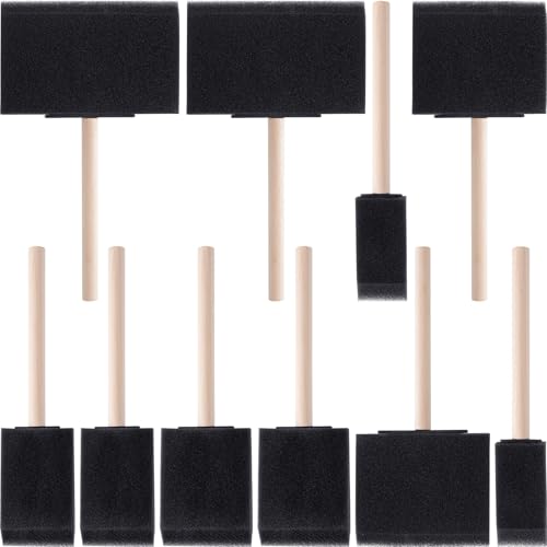 HINZIC 10 x Schaumstoff-Pinsel, 5 Größen, Schwamm-Malwerkzeuge mit Holzgriff, Schwammpinsel zum Färben von Lacken, DIY, großflächiges Handwerk, Schwarz (10,2 cm, 7,6 cm, 5,1 cm, 4,1 cm, 2,5 cm) von HINZIC