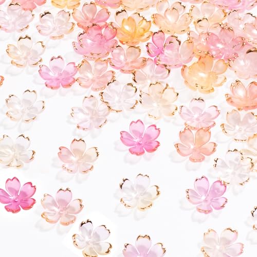 HINZIC 100 Stück rosa Acryl-Blumen-Perlen, Mini-Kirschblüten-Charm, Valentinstag, Hochzeit, Abschlussball, Dekoration für Schmuckherstellung von HINZIC