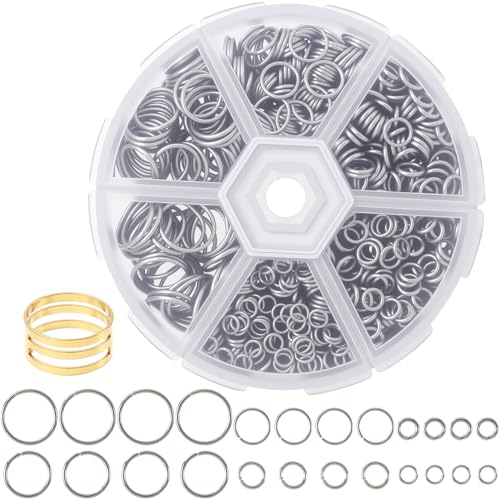 HINZIC 1010 Stück Edelstahl-Bindering, 4/5/6/8/10/12 mm, kleine Schlüsselanhänger, offener Verbindungsstück, Armband, Halskette, Charm, Hochzeit, Valentinstag, Mutter, Schmuck, Dekoration – mit von HINZIC