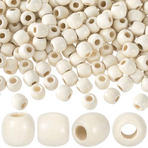 HINZIC 200 Stück beige Holzperlen, 10 x 12 mm großes Loch, Makramee-Perlen, natürliche Holz-Haarperlen, runde lose Abstandshalter-Perlen für die Herstellung von handgefertigten Armbändern und von HINZIC