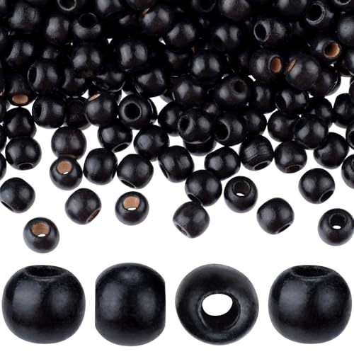 HINZIC 200 schwarze Holzperlen, 9 x 10 mm großes Loch, Makramee-Perlen, natürliche Holz-Haarperlen, runde lose Abstandshalter, Perlen für handgefertigte Armbänder, Halsketten HINZIC 200 schwarze Holzperlen, 9 x 10 mm großes Loch, Makramee-Perlen, natürliche Holz-Haarperlen, runde lose Abstandshalter, Perlen für handgefertigte Armbänder, Halsketten von HINZIC