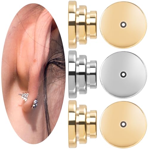 HINZIC 3 Paar Silber-Gold-Ohrring-Verschlüsse für schwere Ohrringe, große Ohrring-Stütze, Heber-Verschlüsse, Ersatz für hängende Ohren, dicke Ohrläppchen, Verriegelung, Ohrstecker, Damen HINZIC 3 Paar Silber-Gold-Ohrring-Verschlüsse für schwere Ohrringe, große Ohrring-Stütze, Heber-Verschlüsse, Ersatz für hängende Ohren, dicke Ohrläppchen, Verriegelung, Ohrstecker, Damen von HINZIC