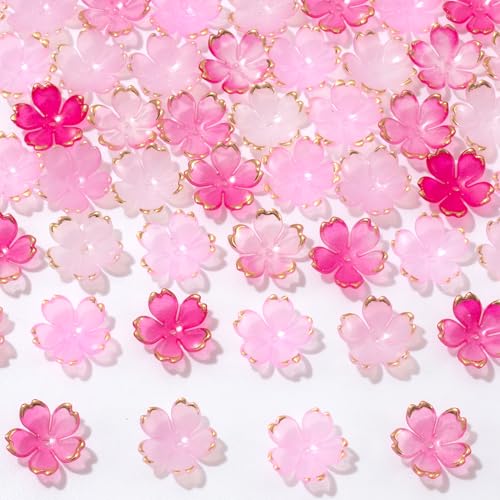 HINZIC 300 Stück rosa Acryl-Blumenperlen, Mini-Kirschblüten-Charm, Valentinstag, Hochzeit, Abschlussball, Dekoration für Schmuckherstellung, Haare, 3 Arten von HINZIC
