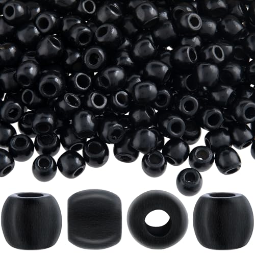HINZIC 300 Stück schwarze Holzperlen, 11 x 12 mm großes Loch, Makramee-Perlen, natürliche Holz-Haarperlen, runde lose Abstandshalter-Perlen für handgefertigte Armbänder, Halsketten HINZIC 300 Stück schwarze Holzperlen, 11 x 12 mm großes Loch, Makramee-Perlen, natürliche Holz-Haarperlen, runde lose Abstandshalter-Perlen für handgefertigte Armbänder, Halsketten von HINZIC