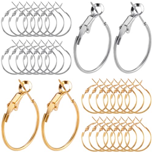 HINZIC 32 Stück 20 mm runde Creolen, Gold, Silber, hypoallergen, Legierung, offene Perlen, DIY-Ohrringe, Zubehör für Schmuckherstellung, Handwerk von HINZIC