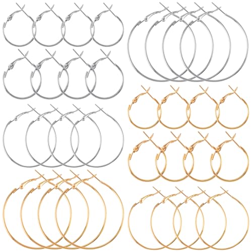HINZIC 32 Stück 40/30/25/20 mm runde Creolen, Gold, Silber, hypoallergen, Legierung, offene Perlen, DIY-Ohrringe, Zubehör für Schmuckherstellung, Handwerk von HINZIC
