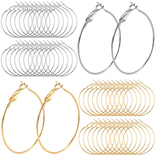 HINZIC 48 Stück 40 mm runde Creolen, Gold, Silber, hypoallergen, Legierung, offene Perlen, DIY-Ohrringe, Zubehör für Schmuckherstellung, Handwerk von HINZIC