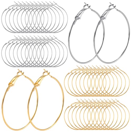 HINZIC 48 Stück 50 mm runde Creolen, Gold, Silber, hypoallergen, Legierung, offene Perlen, DIY-Ohrringe, Zubehör für Schmuckherstellung, Handwerk von HINZIC