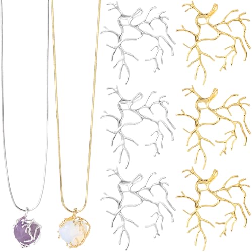 HINZIC 6 Stück Zweig-Form-Rohlinge für Schmuckherstellung, Silber/Gold, Messing-Zinken-Anhänger-Einstellungen, handgefertigte Metallkralle für Anhänger, Tablett-Lünette unregelmäßig für DIY Handwerk HINZIC 6 Stück Zweig-Form-Rohlinge für Schmuckherstellung, Silber/Gold, Messing-Zinken-Anhänger-Einstellungen, handgefertigte Metallkralle für Anhänger, Tablett-Lünette unregelmäßig für DIY Handwerk von HINZIC