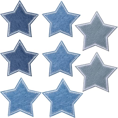 HINZIC 8 Stück Stern Bügelflicken, Stoff Stern bestickte Applikationen, Denim-Patches Reparatur Dekoration für DIY Kleidung Jeans Hüte Jacken Kleid Tasche Handwerk – 4 Stile von HINZIC