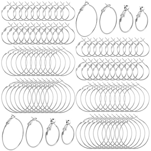 HINZIC 96 Stück 20/25/30/40 mm runde Creolen, silberfarbene hypoallergene Ohrring-Creolen, Legierung, offene Perlen, DIY-Ohrringe, Zubehör für Schmuckherstellung, Handwerk HINZIC 96 Stück 20/25/30/40 mm runde Creolen, silberfarbene hypoallergene Ohrring-Creolen, Legierung, offene Perlen, DIY-Ohrringe, Zubehör für Schmuckherstellung, Handwerk von HINZIC