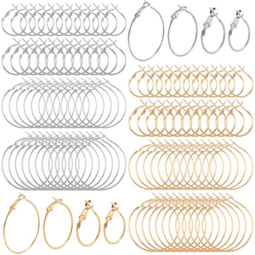 HINZIC 96 Stück 20/30/40/50 mm runde Creolen, silber-gold, hypoallergene Ohrring-Reifen, Legierung, offene Perlen, DIY-Ohrringe, Zubehör für Schmuckherstellung, Handwerk HINZIC 96 Stück 20/30/40/50 mm runde Creolen, silber-gold, hypoallergene Ohrring-Reifen, Legierung, offene Perlen, DIY-Ohrringe, Zubehör für Schmuckherstellung, Handwerk von HINZIC